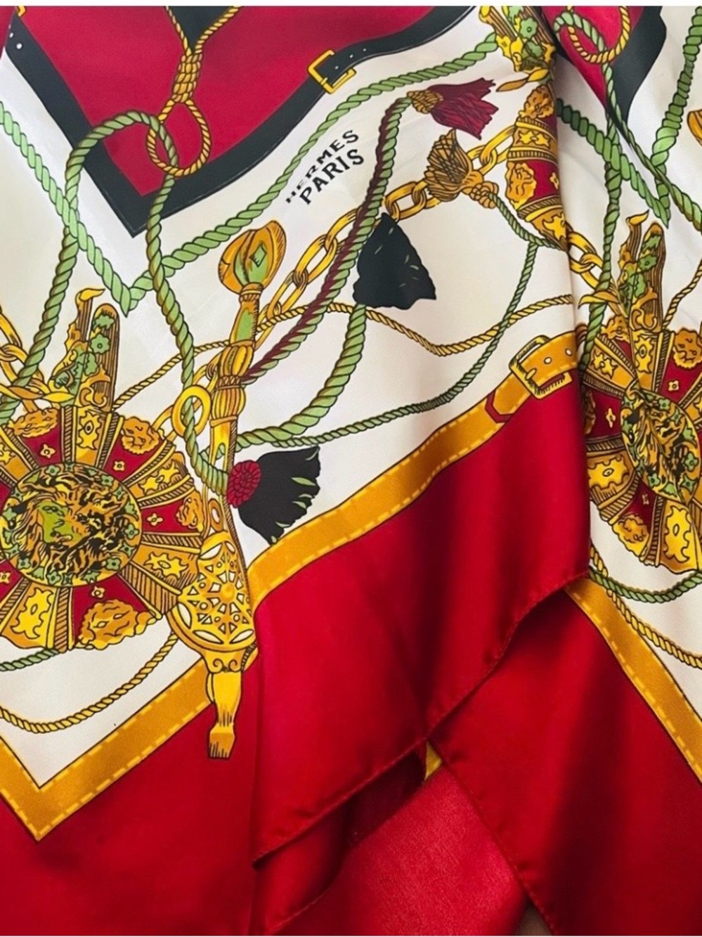 Hermes Silk Scarf in Red, Black, White, Gold - Picture 4 of 5